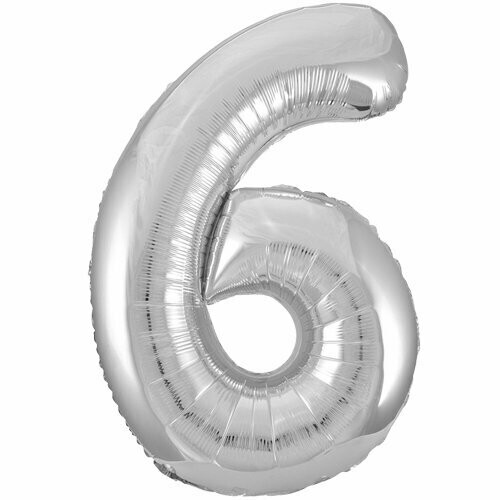 Jumbo Number 6 Silver Balloon