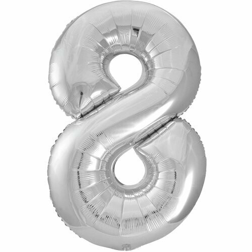 Jumbo Number 8 Silver Balloon
