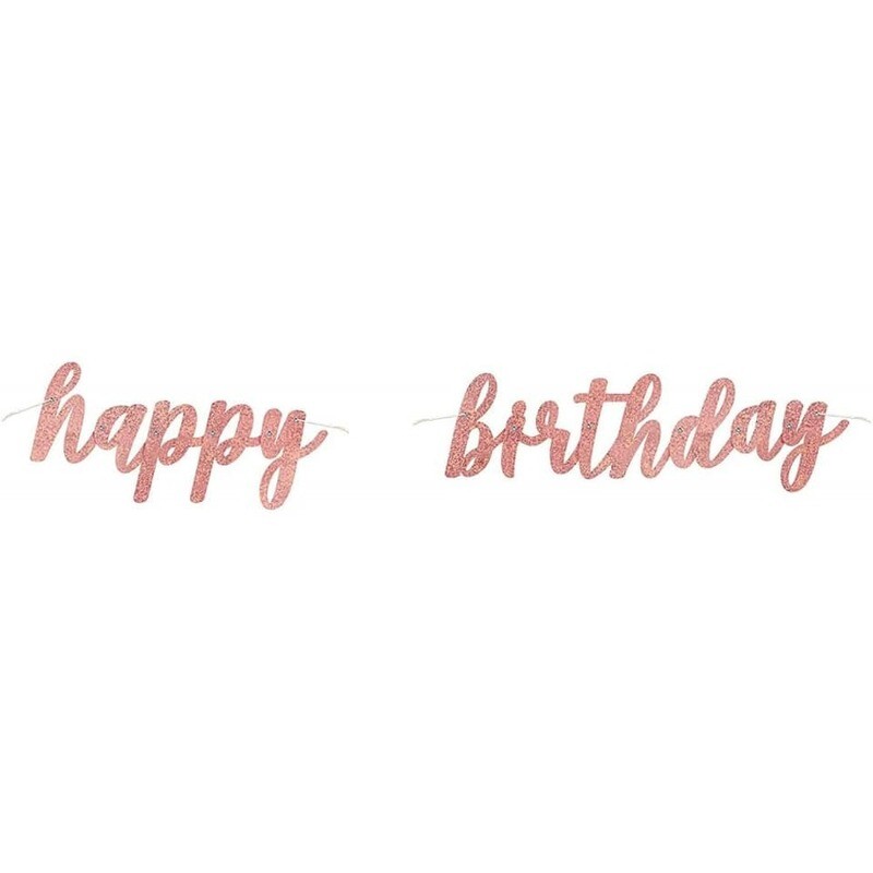 Rose Gold Happy Birthday Script Banner