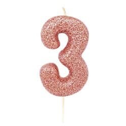 Number 3 Rose Gold Glitter Candle