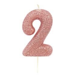 Number 2 Rose Gold Glitter Candle