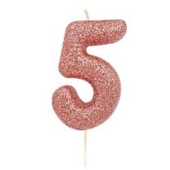 Number 5 Rose Gold Glitter Candle