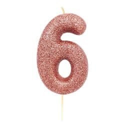 Number 6 Rose Gold Glitter Candle