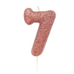 Number 7 Rose Gold Glitter Candle