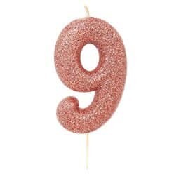 Number 9 Rose Gold Glitter Candle