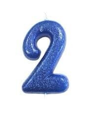 Number 2 Blue Glitter Candle