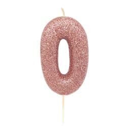 Number 0 Rose Gold Glitter Candle
