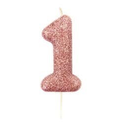 Number 1 Rose Gold Glitter Candle