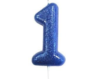 Number 1 Blue Glitter Candle