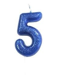 Number 5 Blue Glitter Candle