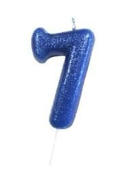 Number 7 Blue Glitter Candle