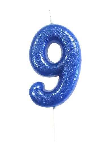 Number 9 Blue Glitter Candle