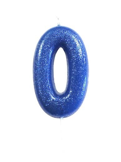 Number 0 Blue Glitter Candle
