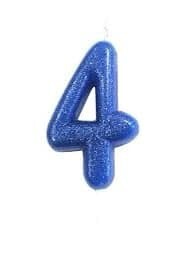 Number 4 Blue Glitter Candle