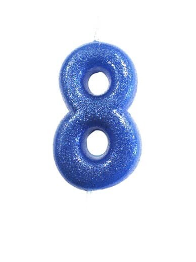 Number 8 Blue Glitter Candle