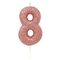 Number 8 Rose Gold Glitter Candle