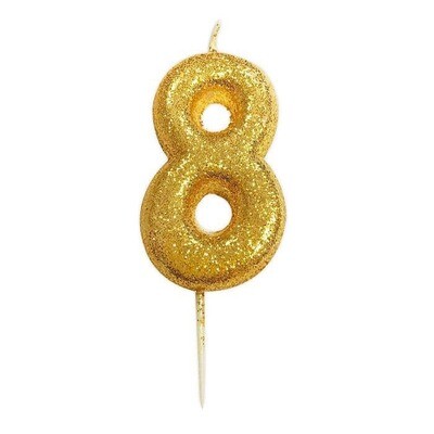Number 8 Gold Glitter Candle