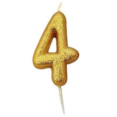 Number 4 Gold Glitter Candle