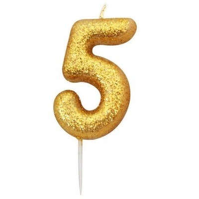 Number 5 Gold Glitter Candle