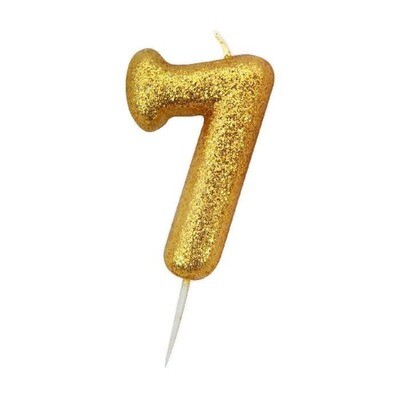 Number 7 Gold Glitter Candle