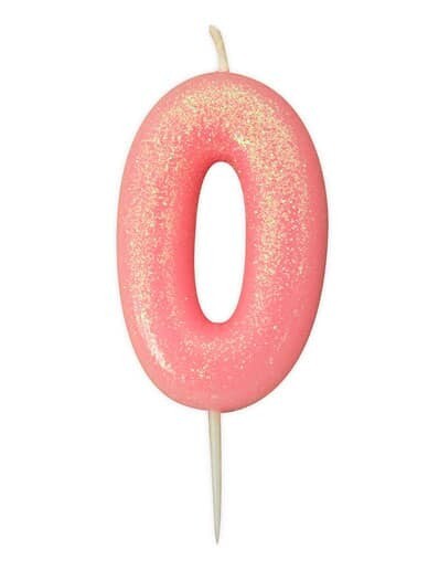 Number 0 Pink Glitter Candle