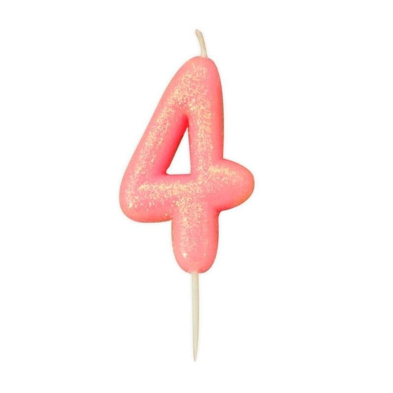 Number 4 Pink Glitter Candle