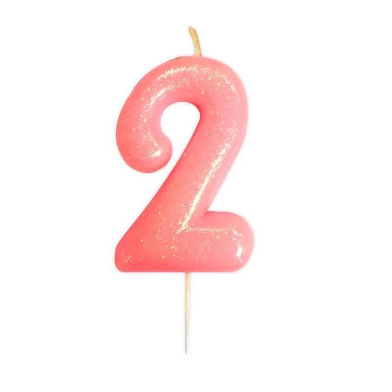 Number 2 Pink Glitter Candle