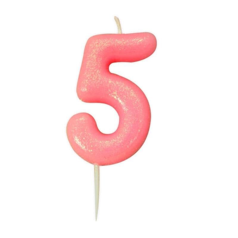 Number 5 Pink Glitter Candle