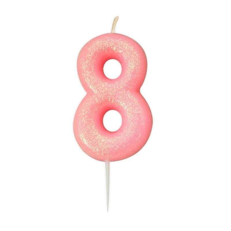 Number 8 Pink Glitter Candle