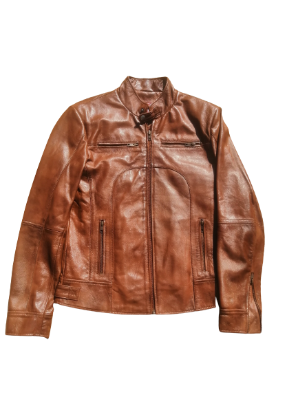 MEN&#39;S GENUINE LEATHER SHEEPSKIN JACKET TANNED BROWN 