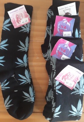 BrokenSpirit_Apparel (BSA) Black and Light Blue Cannabis Socks
