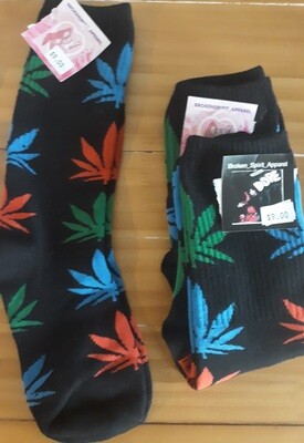 BrokenSpirit_Apparel (BSA) Black With Blue, Red, and Green Cannabis Socks