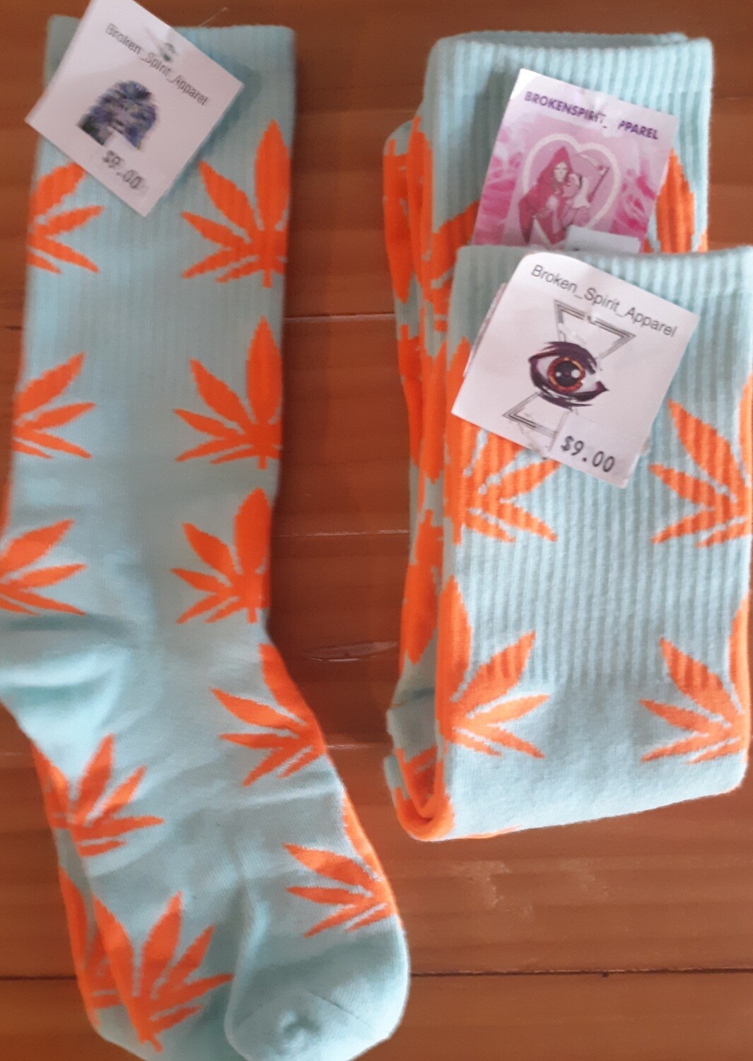 BrokenSpirit_Apparel (BSA) Light blue and Orange Cannabis Socks