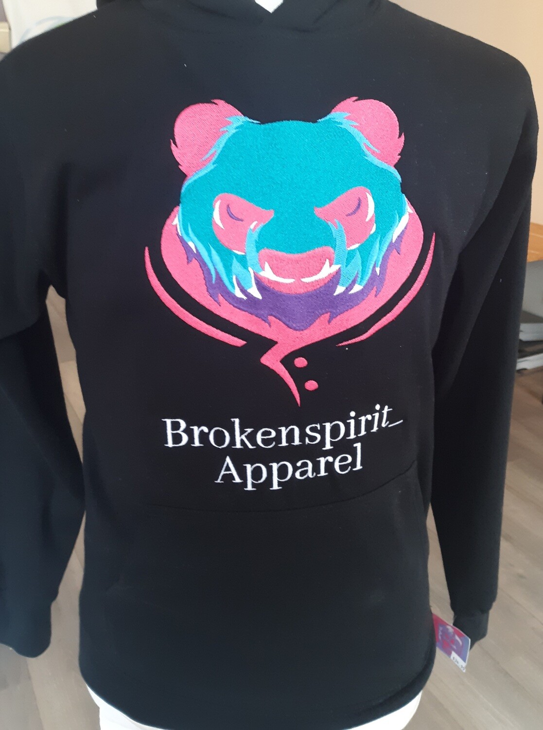 BrokenSpirit_Apparel (BSA) Mean Panda On The Front of a Black Hoodie