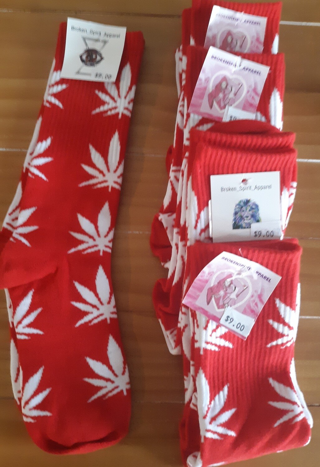 BrokenSpirit_Apparel (BSA) Red and White Cannabis Socks