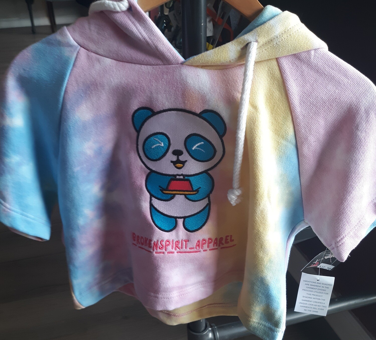 BrokenSpirit_Apparel (BSA) Short Sleeve Tie Dye Crop Hoodie with Blue Panda