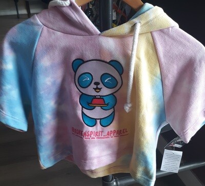 BrokenSpirit_Apparel (BSA) Short Sleeve Tie Dye Crop Hoodie with Blue Panda