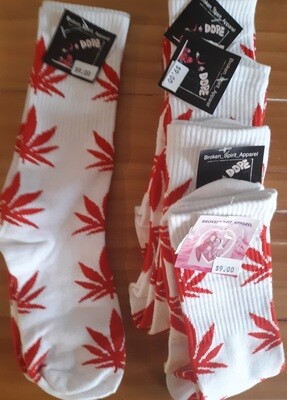 BrokenSpirit_Apparel_ (BSA) White and Red Cannabis Socks