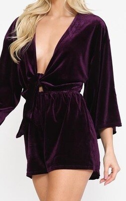 BrokenSpirit_Apparel (BSA) Purple Velvet Deep V-Neck with Tie Romper