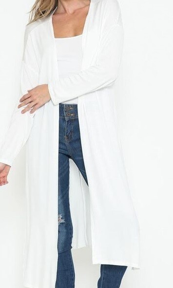 BrokenSpirit_Apparel (BSA) Solid White Duster with an Open Front and Long Sleeves Cardigan
