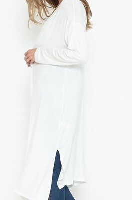 BrokenSpirit_Apparel (BSA) Solid White Duster with an Open Front and Long Sleeves Cardigan