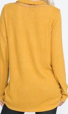 BrokenSpirit_Apparel (BSA) Mustard Cowl Neck Side Cinch Screen Top