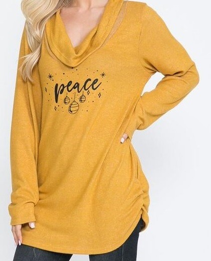BrokenSpirit_Apparel (BSA) Mustard Cowl Neck Side Cinch Screen Top