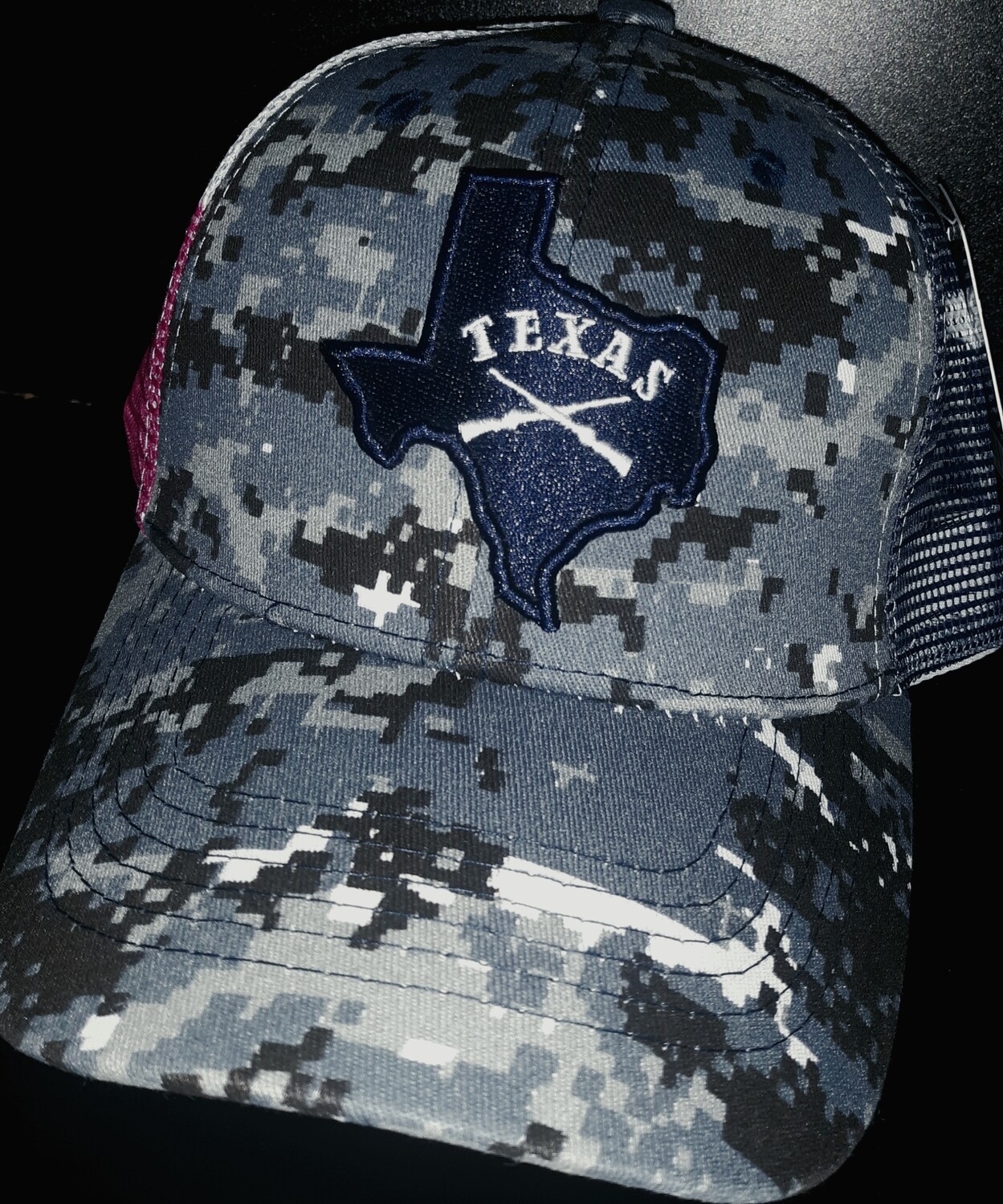 BrokenSpirit_Apparel (BSA) Blue Camo in the front Texas Flag on the back