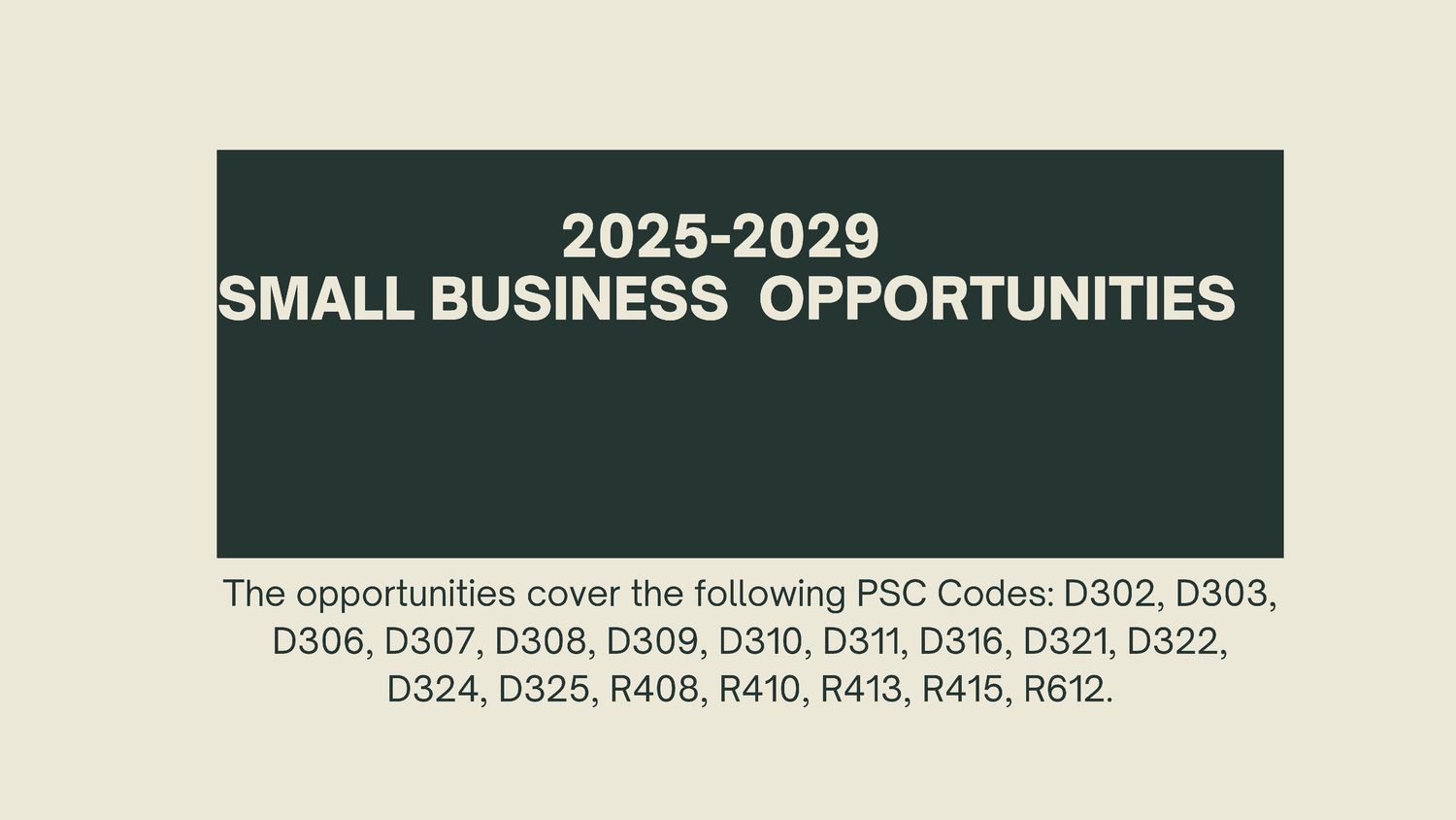 Updated - 2025-2029 Opportunities Small Businesses