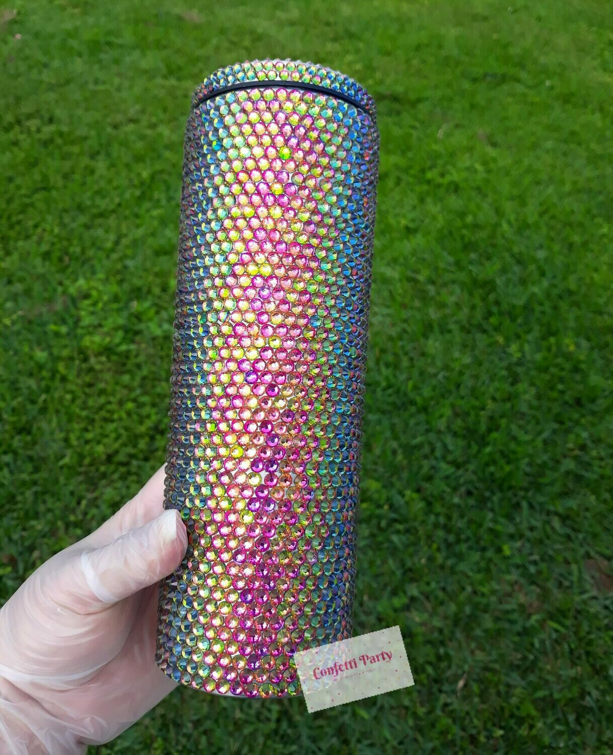 Chameleon Peacock Silver back 20oz Tumbler with Straw Rhinestone Tumbler Bling Cup