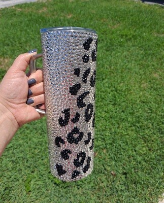 Cheetah Crystal Glass Rhinestone 20oz Tumbler w/ handle Bling Cup