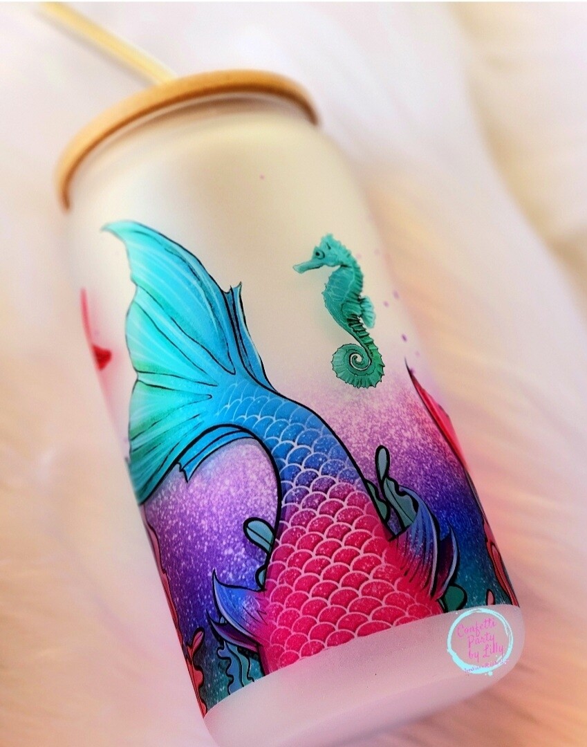 Mermaid 16oz Frosted Glass Can Tumbler