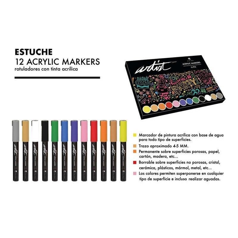 ROTULADORES 12 COLORES ACRILICO MARKERS ARTIST