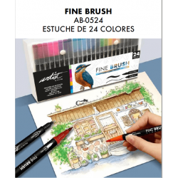 ROTULADOR PINCEL 2 PUNTAS 24 COLORES FINE BRUSH